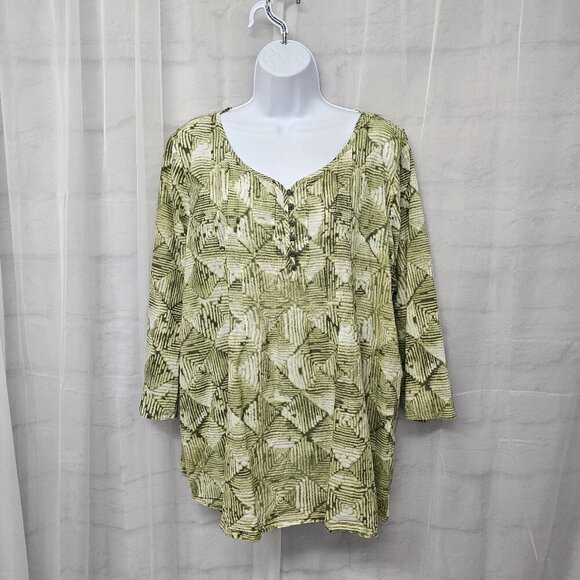 J. Jill Green Geometric Boho Peasant Blouse Hippie Festival L - Picture 12 of 12